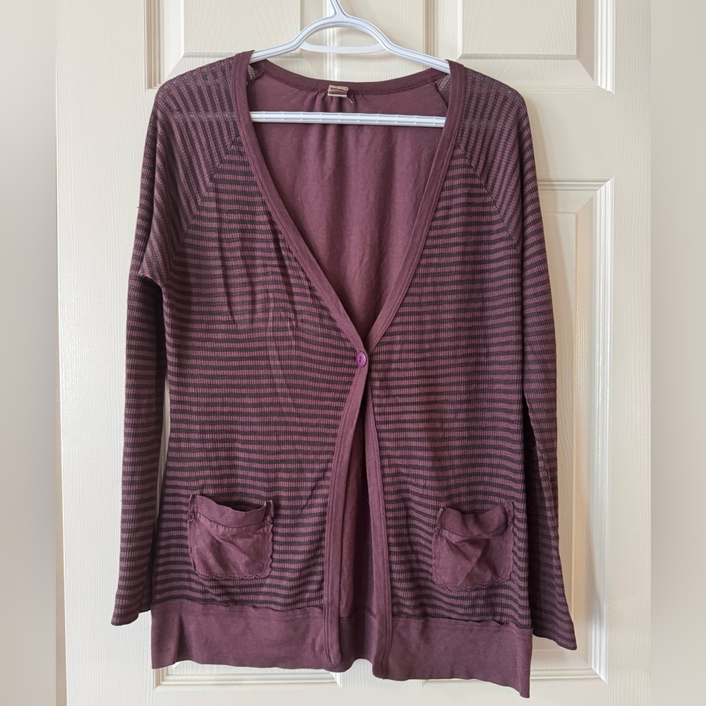 Free People Striped Purple Women's Lightweight Cardigan/Sweater Size M, ptp 19”